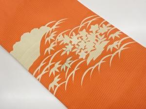 絽塩瀬　銀駒刺繍　桔梗に芝・笹模様刺繍名古屋帯